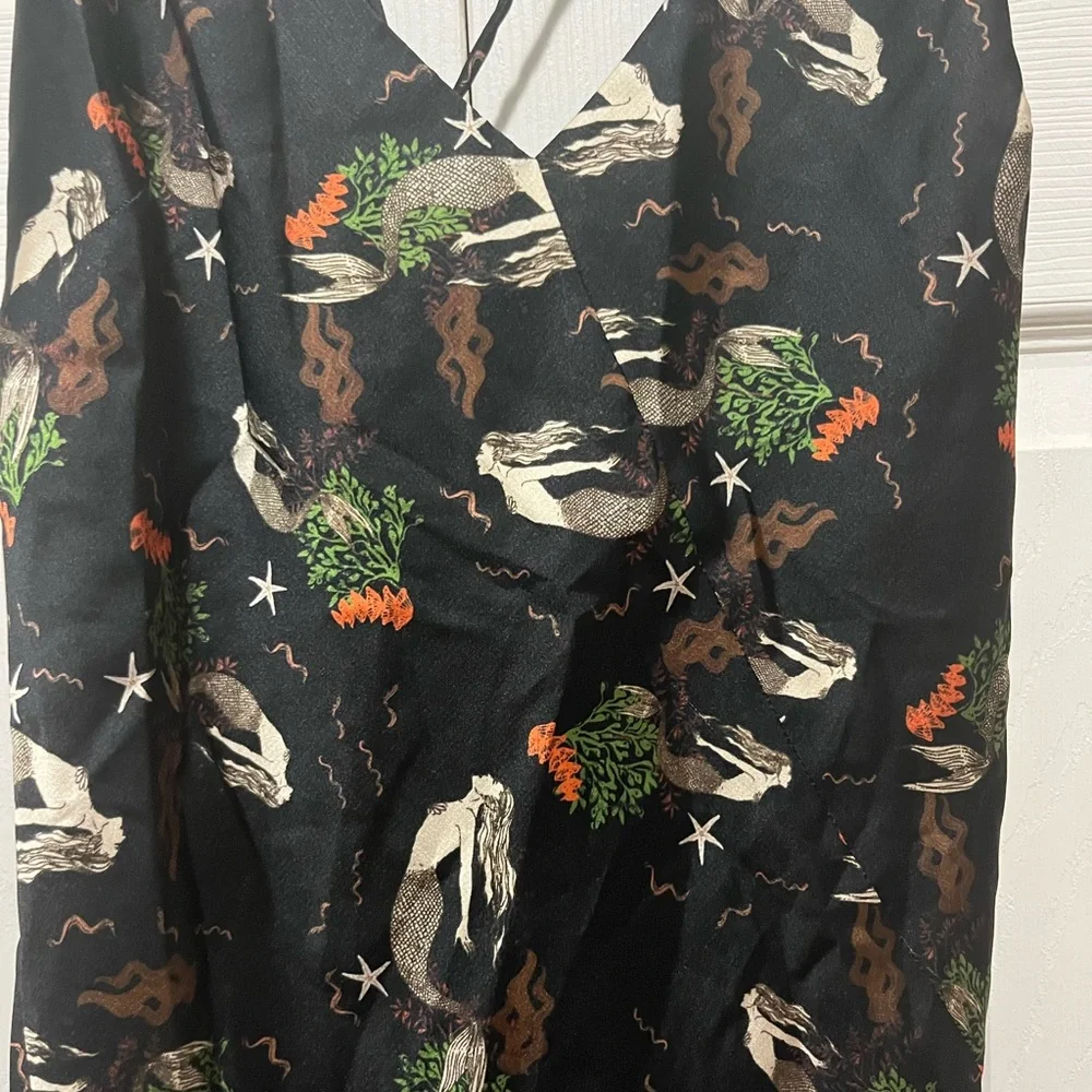 Zara Satin Effect Slip Dress Vintage Mermaid Print Black - Picture 4 of 6